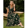 image:imageSimplee Womens Floral Maxi Dress  Short Sleeve Summer Boho Wedding Guest Dress Empire Waist Chiffon Modest Midi DressesGreen 3