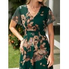 image:imageSimplee Womens Floral Maxi Dress  Short Sleeve Summer Boho Wedding Guest Dress Empire Waist Chiffon Modest Midi DressesGreen Brown Floral