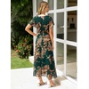 image:imageSimplee Womens Floral Maxi Dress  Short Sleeve Summer Boho Wedding Guest Dress Empire Waist Chiffon Modest Midi DressesGreen Brown Floral
