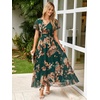 image:imageSimplee Womens Floral Maxi Dress  Short Sleeve Summer Boho Wedding Guest Dress Empire Waist Chiffon Modest Midi DressesGreen Brown Floral