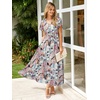 image:imageSimplee Womens Floral Maxi Dress  Short Sleeve Summer Boho Wedding Guest Dress Empire Waist Chiffon Modest Midi DressesGreen Floral