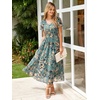 image:imageSimplee Womens Floral Maxi Dress  Short Sleeve Summer Boho Wedding Guest Dress Empire Waist Chiffon Modest Midi DressesLake Blue