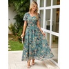 image:imageSimplee Womens Floral Maxi Dress  Short Sleeve Summer Boho Wedding Guest Dress Empire Waist Chiffon Modest Midi DressesLake Blue