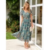image:imageSimplee Womens Floral Maxi Dress  Short Sleeve Summer Boho Wedding Guest Dress Empire Waist Chiffon Modest Midi DressesLake Blue