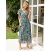image:imageSimplee Womens Floral Maxi Dress  Short Sleeve Summer Boho Wedding Guest Dress Empire Waist Chiffon Modest Midi DressesLake Blue