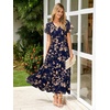 image:imageSimplee Womens Floral Maxi Dress  Short Sleeve Summer Boho Wedding Guest Dress Empire Waist Chiffon Modest Midi DressesNavy Blue 2