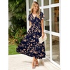 image:imageSimplee Womens Floral Maxi Dress  Short Sleeve Summer Boho Wedding Guest Dress Empire Waist Chiffon Modest Midi DressesNavy Blue 2