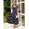 image:imageSimplee Womens Floral Maxi Dress  Short Sleeve Summer Boho Wedding Guest Dress Empire Waist Chiffon Modest Midi DressesNavy Blue