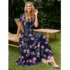 image:imageSimplee Womens Floral Maxi Dress  Short Sleeve Summer Boho Wedding Guest Dress Empire Waist Chiffon Modest Midi DressesNavy Blue