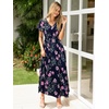 image:imageSimplee Womens Floral Maxi Dress  Short Sleeve Summer Boho Wedding Guest Dress Empire Waist Chiffon Modest Midi DressesNavy Blue