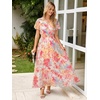 image:imageSimplee Womens Floral Maxi Dress  Short Sleeve Summer Boho Wedding Guest Dress Empire Waist Chiffon Modest Midi DressesPink Floral 2