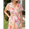 image:imageSimplee Womens Floral Maxi Dress  Short Sleeve Summer Boho Wedding Guest Dress Empire Waist Chiffon Modest Midi DressesPink Floral 2