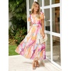 image:imageSimplee Womens Floral Maxi Dress  Short Sleeve Summer Boho Wedding Guest Dress Empire Waist Chiffon Modest Midi DressesPink Yellow Floral