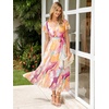 image:imageSimplee Womens Floral Maxi Dress  Short Sleeve Summer Boho Wedding Guest Dress Empire Waist Chiffon Modest Midi DressesPink Yellow Floral