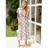 image:imageSimplee Womens Floral Maxi Dress  Short Sleeve Summer Boho Wedding Guest Dress Empire Waist Chiffon Modest Midi DressesWhite 1