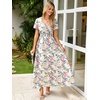image:imageSimplee Womens Floral Maxi Dress  Short Sleeve Summer Boho Wedding Guest Dress Empire Waist Chiffon Modest Midi DressesWhite 1