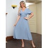 image:imageSimplee Womens Summer Beach Wedding Linen Mini Dress Casual Short Sleeve V Neck Empire Waist Flowy Boho SundressSolidlight Blue