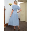image:imageSimplee Womens Summer Beach Wedding Linen Mini Dress Casual Short Sleeve V Neck Empire Waist Flowy Boho SundressSolidlight Blue