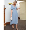 image:imageSimplee Womens Summer Beach Wedding Linen Mini Dress Casual Short Sleeve V Neck Empire Waist Flowy Boho SundressSolidlight Blue
