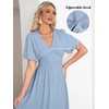 image:imageSimplee Womens Summer Beach Wedding Linen Mini Dress Casual Short Sleeve V Neck Empire Waist Flowy Boho SundressSolidlight Blue