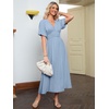 image:imageSimplee Womens Summer Beach Wedding Linen Mini Dress Casual Short Sleeve V Neck Empire Waist Flowy Boho SundressSolidlight Blue
