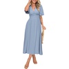 image:imageSimplee Womens Summer Beach Wedding Linen Mini Dress Casual Short Sleeve V Neck Empire Waist Flowy Boho SundressSolidlight Blue