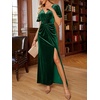 image:imageSimplee Womens Twist Front V Neck Velvet Maxi Dress Short Sleeve Fall Wedding Guest Long Semi Formal Dress with SlitGreen