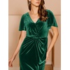 image:imageSimplee Womens Twist Front V Neck Velvet Maxi Dress Short Sleeve Fall Wedding Guest Long Semi Formal Dress with SlitGreen