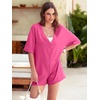 image:imageSimplee Summer Rompers for Women 2025 Reversible Backless Hot Shot Tee Romper Short Sleeve Maternity Romper With Pockets1hot Pink