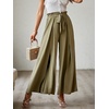 image:imageSimplee Womens Casual Side Split Wide Leg Pants High Waist Beach Flowy Pants Comfy Lounge Loose Belted with Pockets Small Green