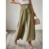 image:imageSimplee Womens Casual Side Split Wide Leg Pants High Waist Beach Flowy Pants Comfy Lounge Loose Belted with Pockets Small Green