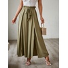 image:imageSimplee Womens Casual Side Split Wide Leg Pants High Waist Beach Flowy Pants Comfy Lounge Loose Belted with Pockets Small Green