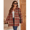 image:imageSimplee Womens Cropped Flannel Plaid Shacked Wool Blend Jacket CoatWine Red