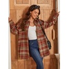 image:imageSimplee Womens Cropped Flannel Plaid Shacked Wool Blend Jacket CoatWine Red
