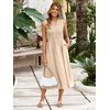 image:imageSimplee Womens Summer Smocked Midi Sundress V Neck Sleeveess Boho A Line Sun Dress with PocketsApricot