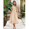 image:imageSimplee Womens Summer Smocked Midi Sundress V Neck Sleeveess Boho A Line Sun Dress with PocketsApricot