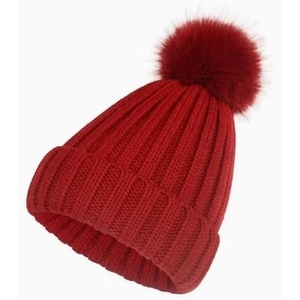 image:imageSimplee Apparel Womens Winter Crochet Knit Pompon Bobble Ski Snowboard Hat Fur Cap Red